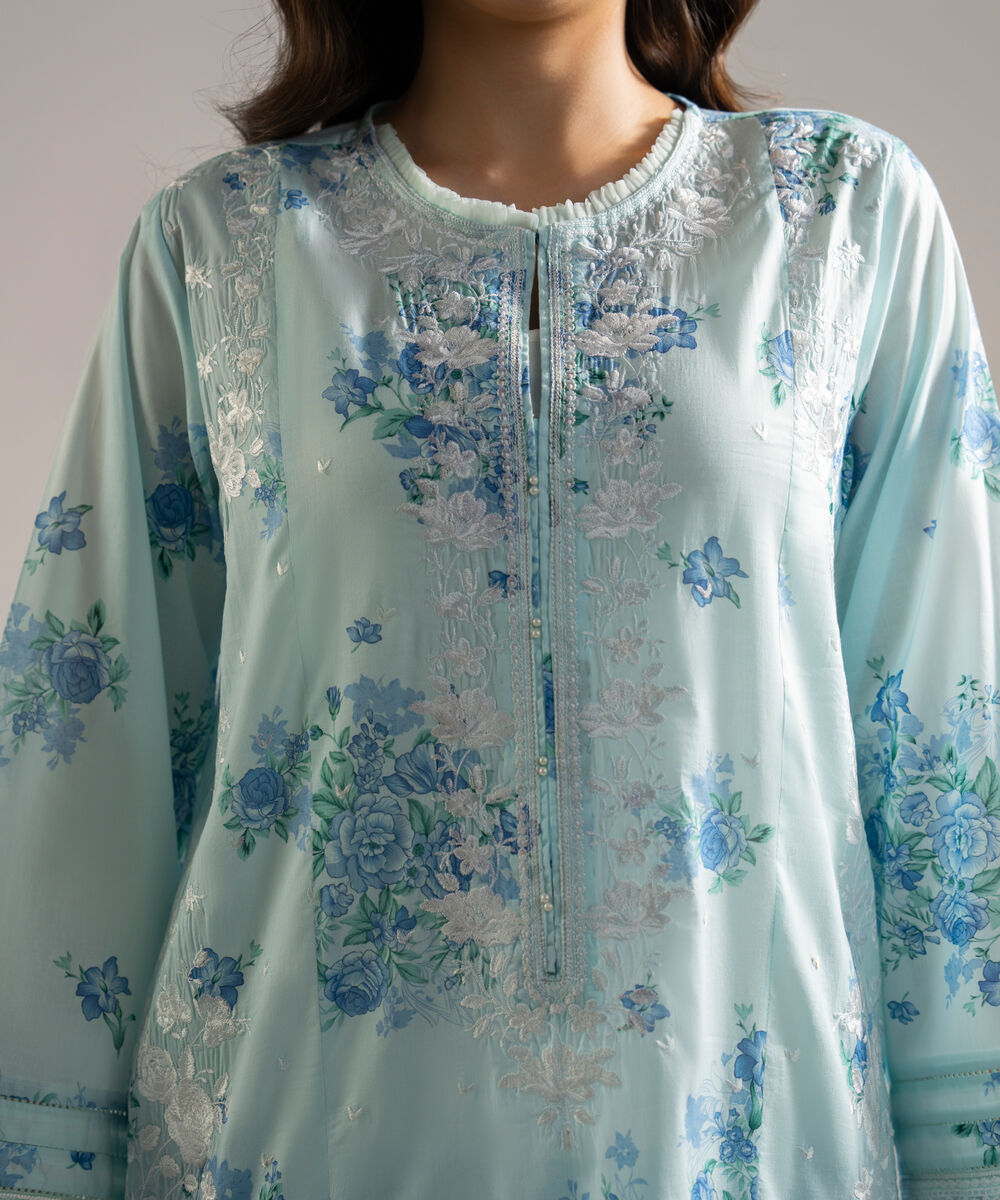 Women's RTW Lawn Embroidered Blue 2 Piece Suit