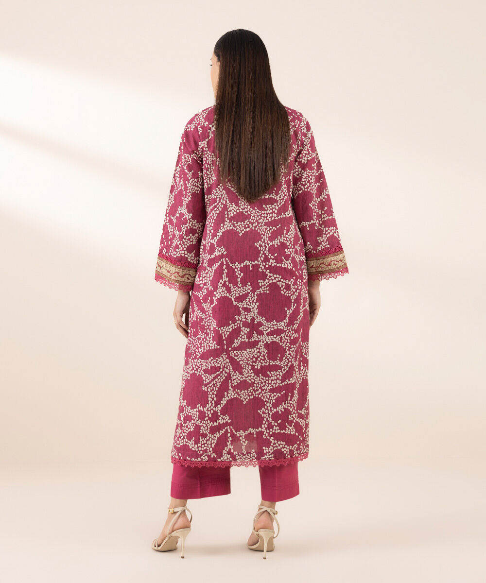 Women's RTW Textured Lawn Pink Printed A-Line Shirt