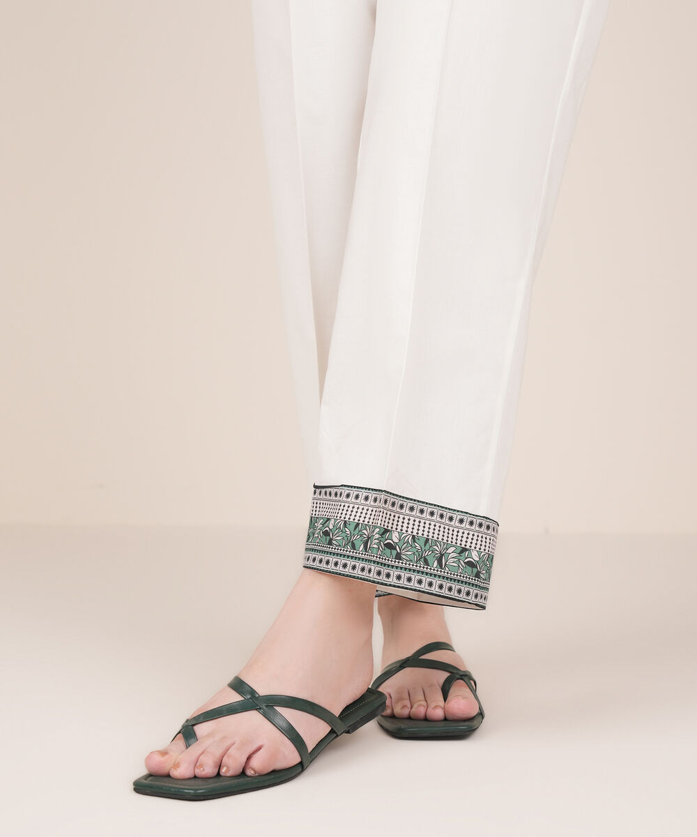 Women's RTW Cambric White Solid Straight Pants