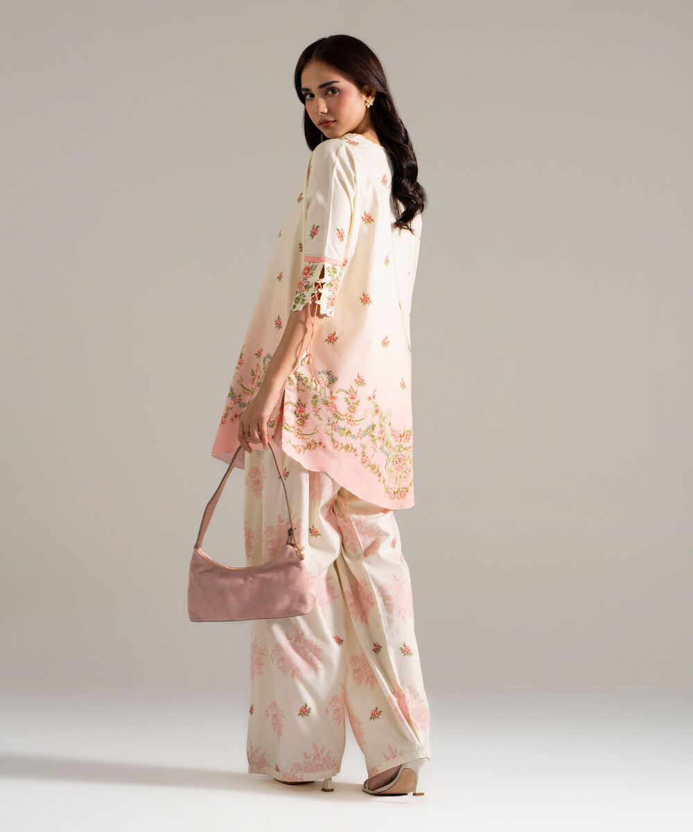 Women's RTW Cotton Viscose Printed Off White 2 Piece Suit