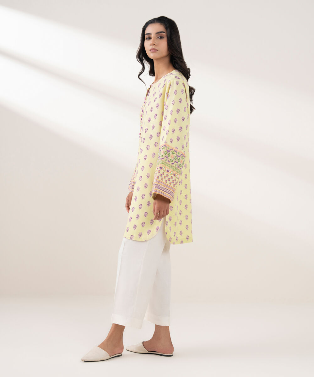 Women's RTW Light Khaddar Embroidered Pale Yellow 2 Piece Suit