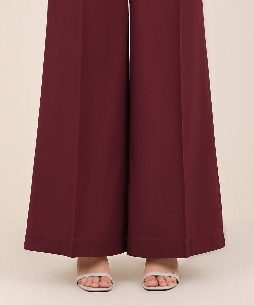 Women's RTW Cambric Red Solid Flared Pants