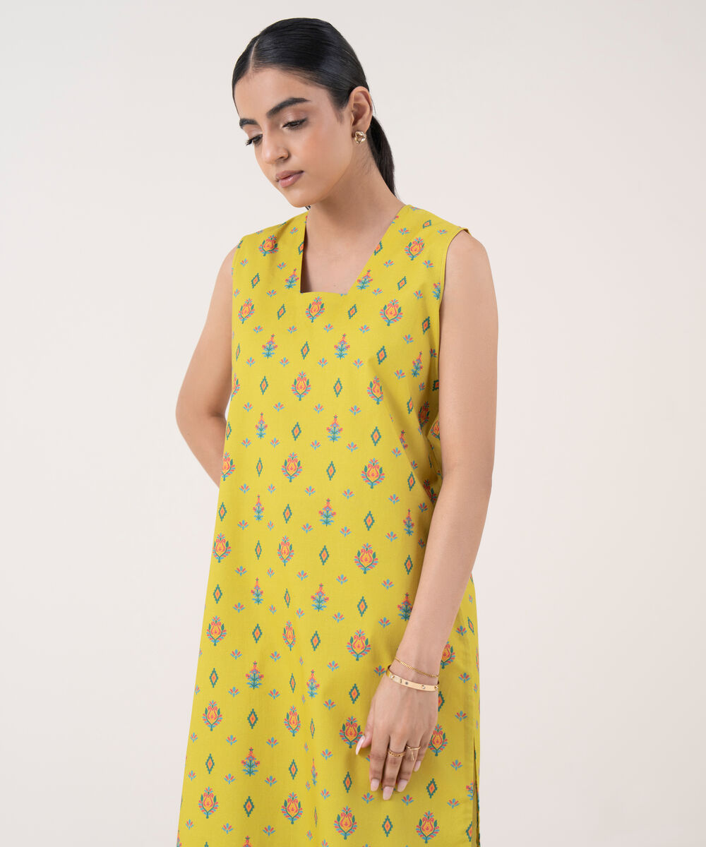 Women's Unstitched Lawn Printed Yellow 2 Piece Suit