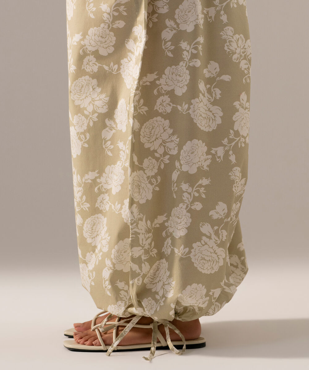 Women's RTW Poplin Printed Beige Balloon Pants
