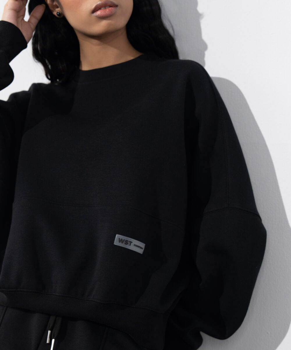 Women's Western Wear Black Oversized Fleece Sweatshirt