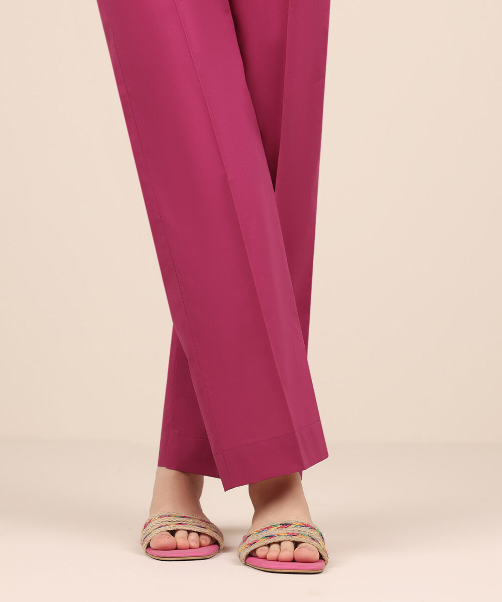 Women's RTW Cambric Pink Solid Straight Pants