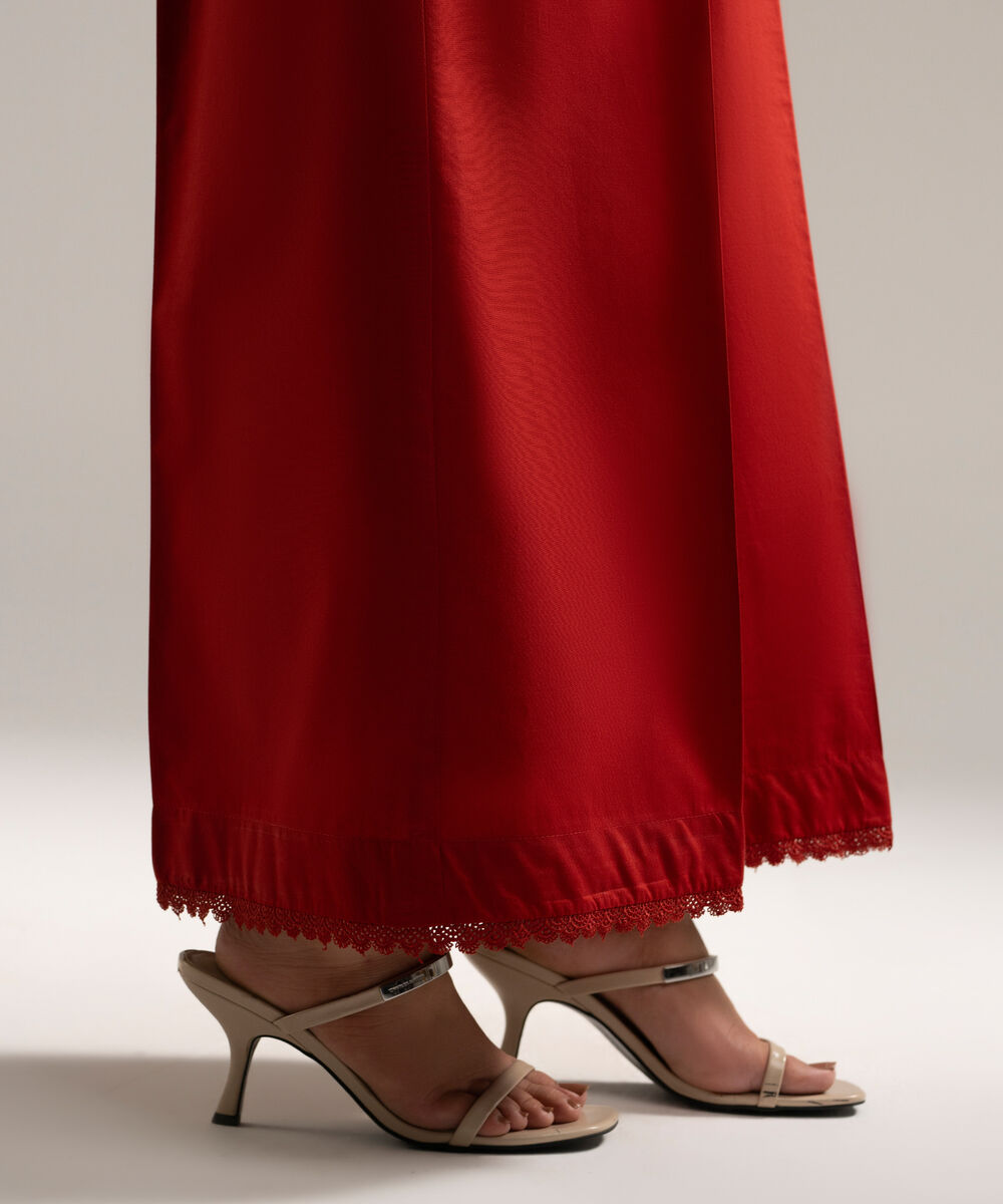 Women's RTW Cambric Solid Red Flared Pants
