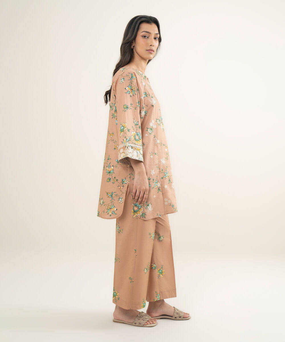 Women's RTW Crosshatch Embroidered Peach Straight Shirt