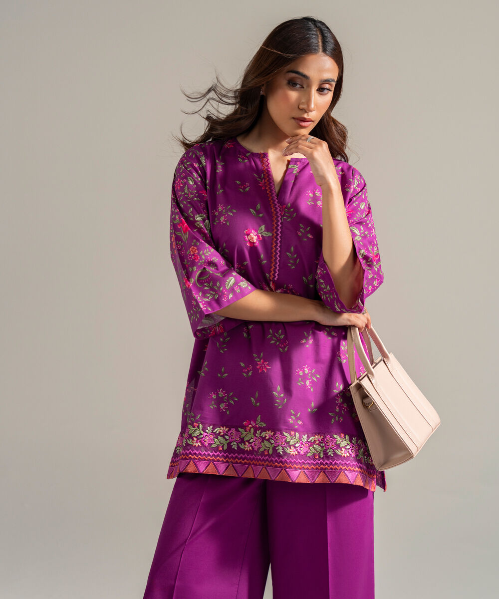 Women's RTW Cambric Embroidered Plum 2 Piece Suit