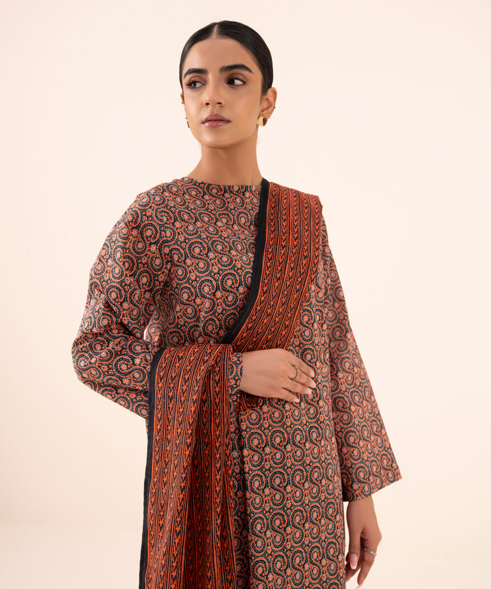 Women's Unstitched Cotton Printed Multi Three Piece Suit