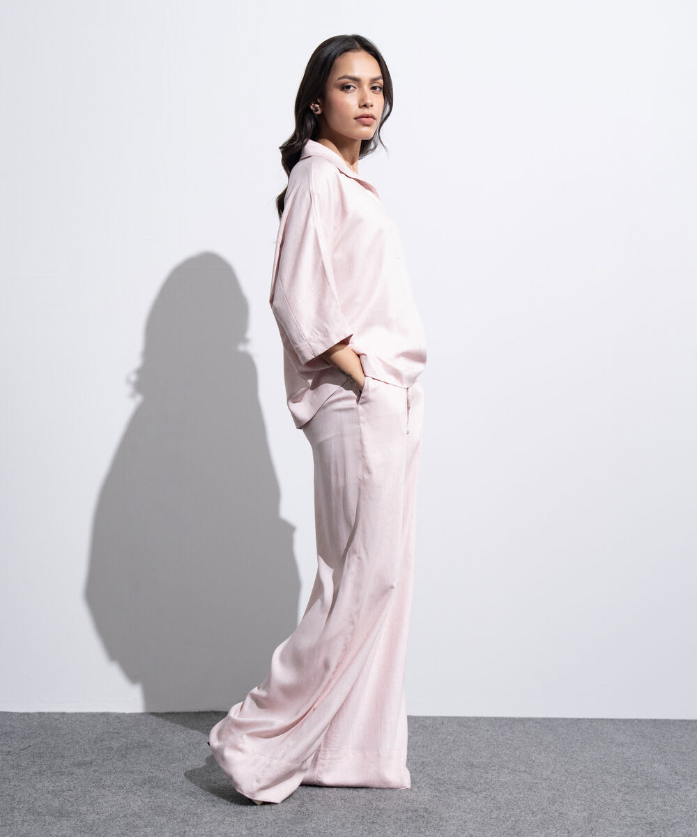 Women's Western Light Pink Loose-Fit Top With Kimono Sleeve