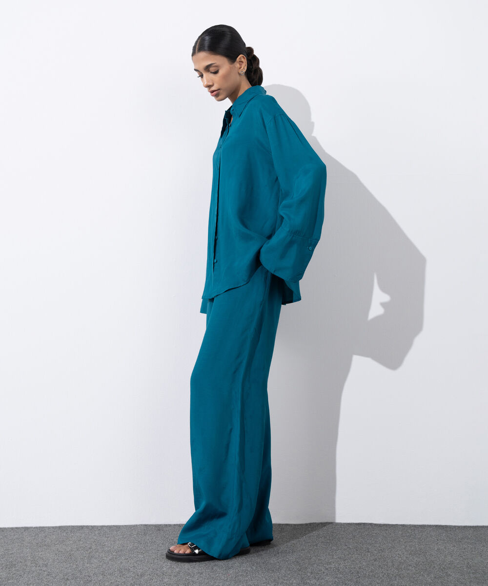 Women's Western Wear Zinc Button Through Shirt With Exaggerated Cuffs