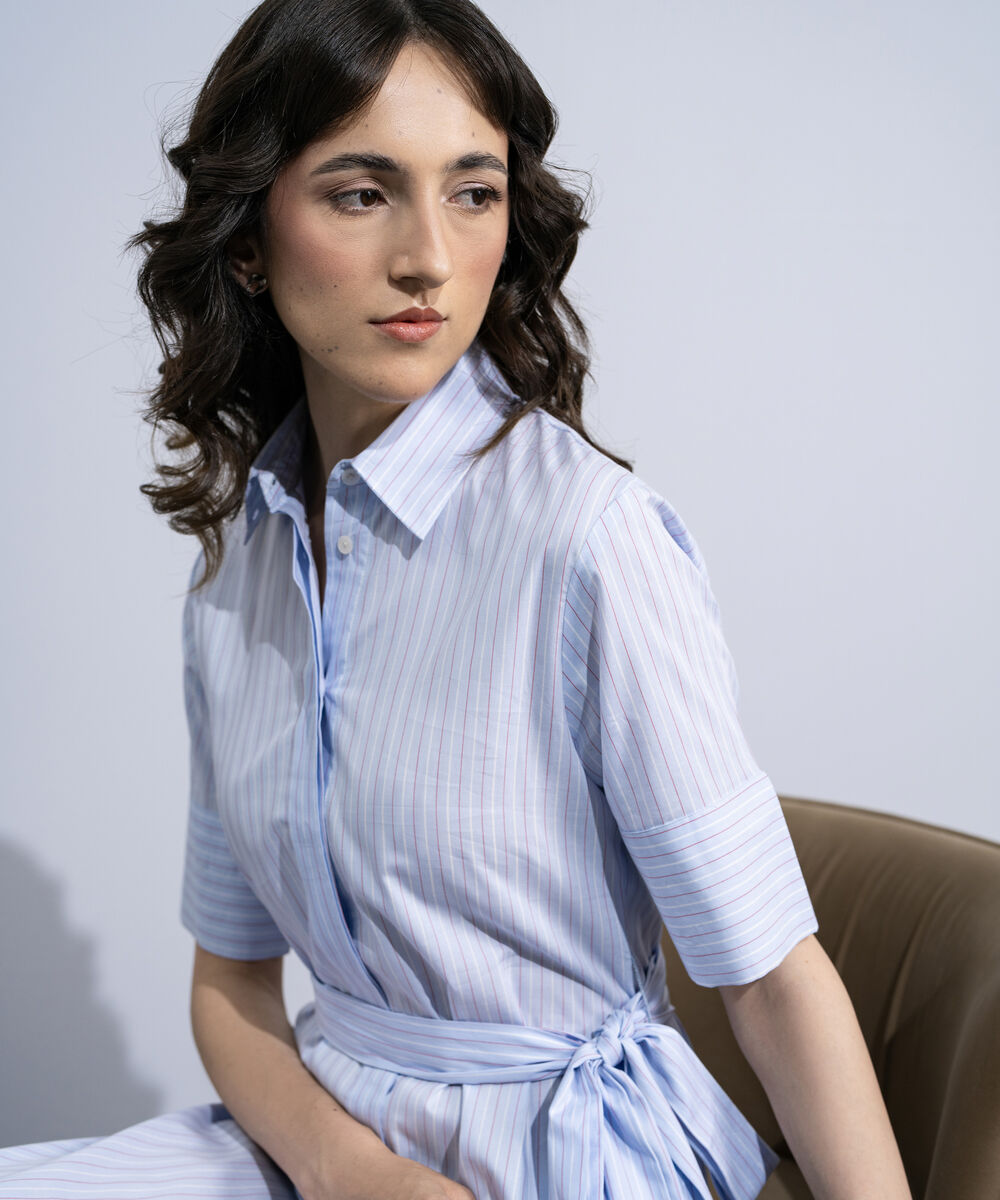 Women's Multi Striped Poplin Dress With Belt
