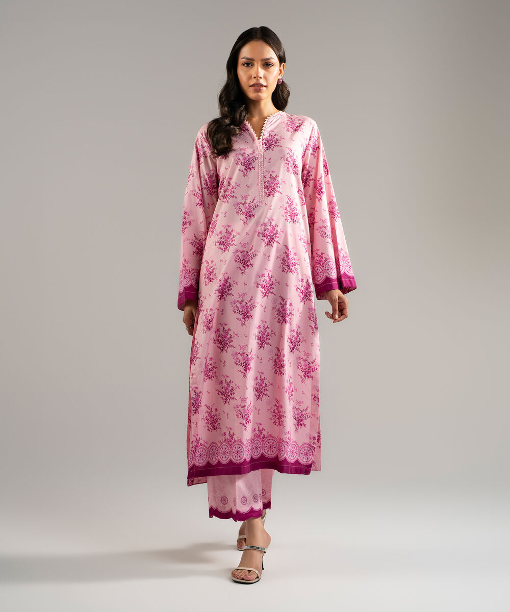 Women's RTW Cotton Viscose Printed Pink Straight Shirt