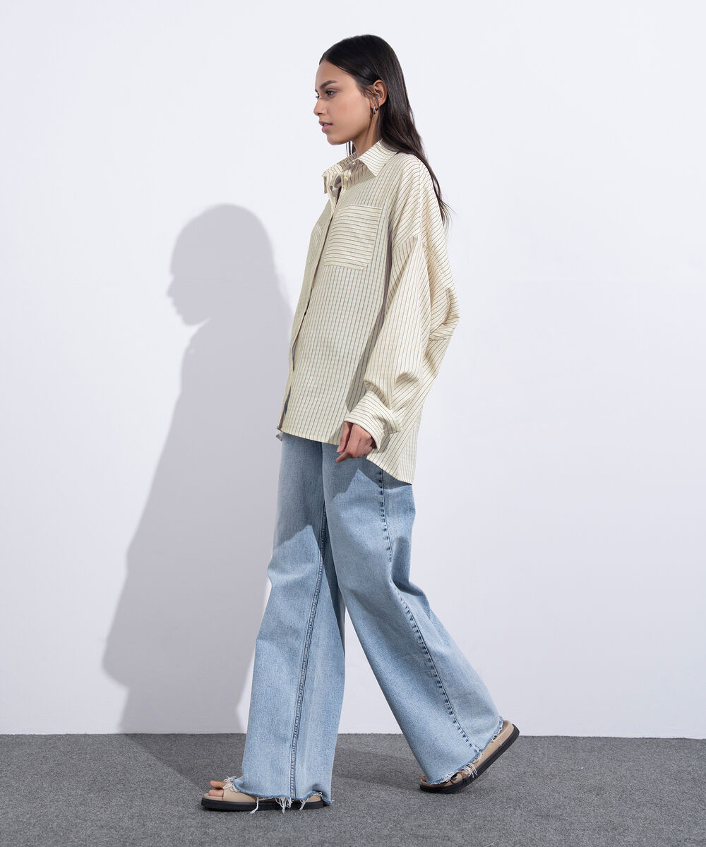 Women's Western Wear Multi Striped Oversized Texturted Shirt