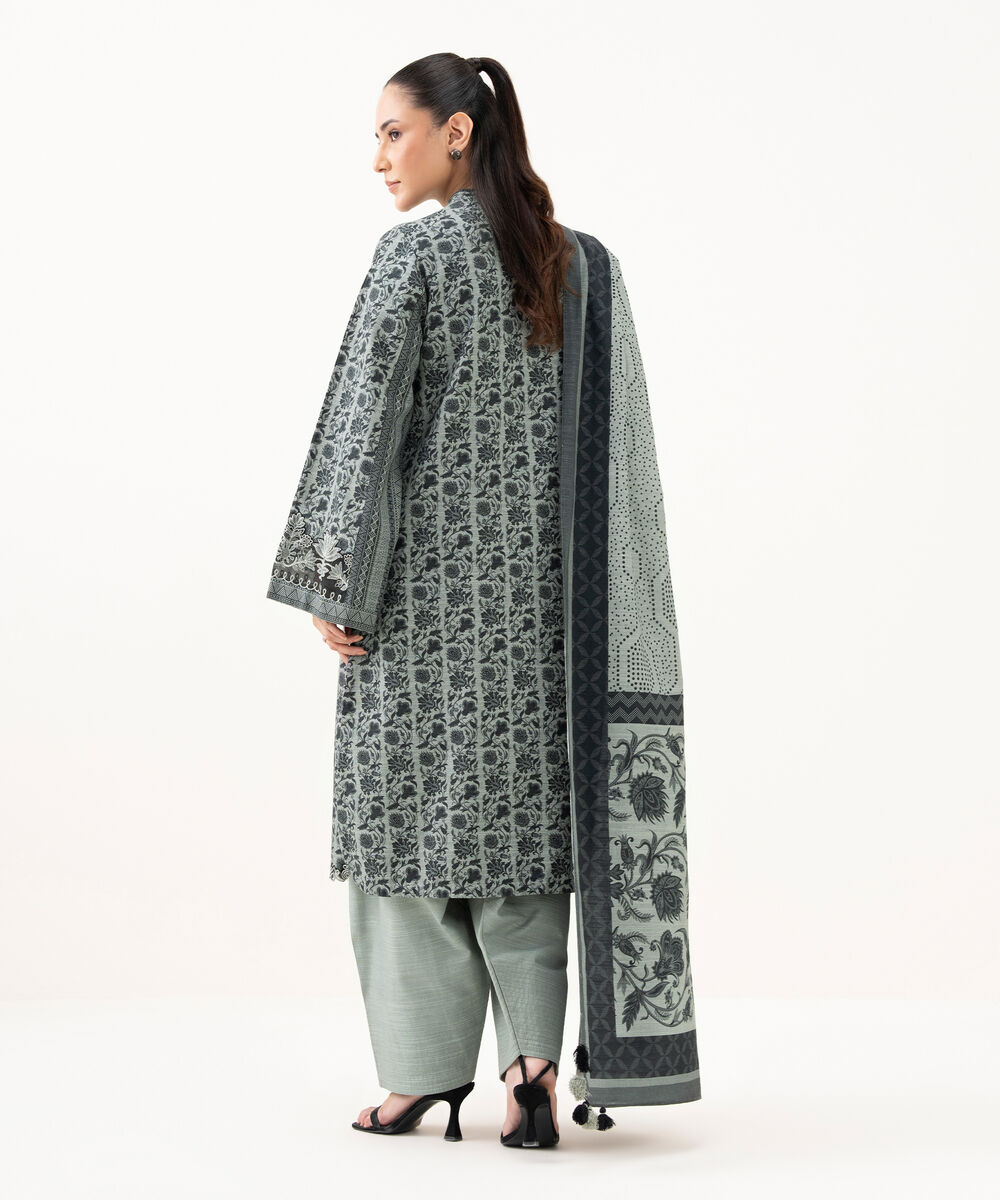 Women's Unstitched Light Khaddar Embroidered Grey 3 Piece Suit