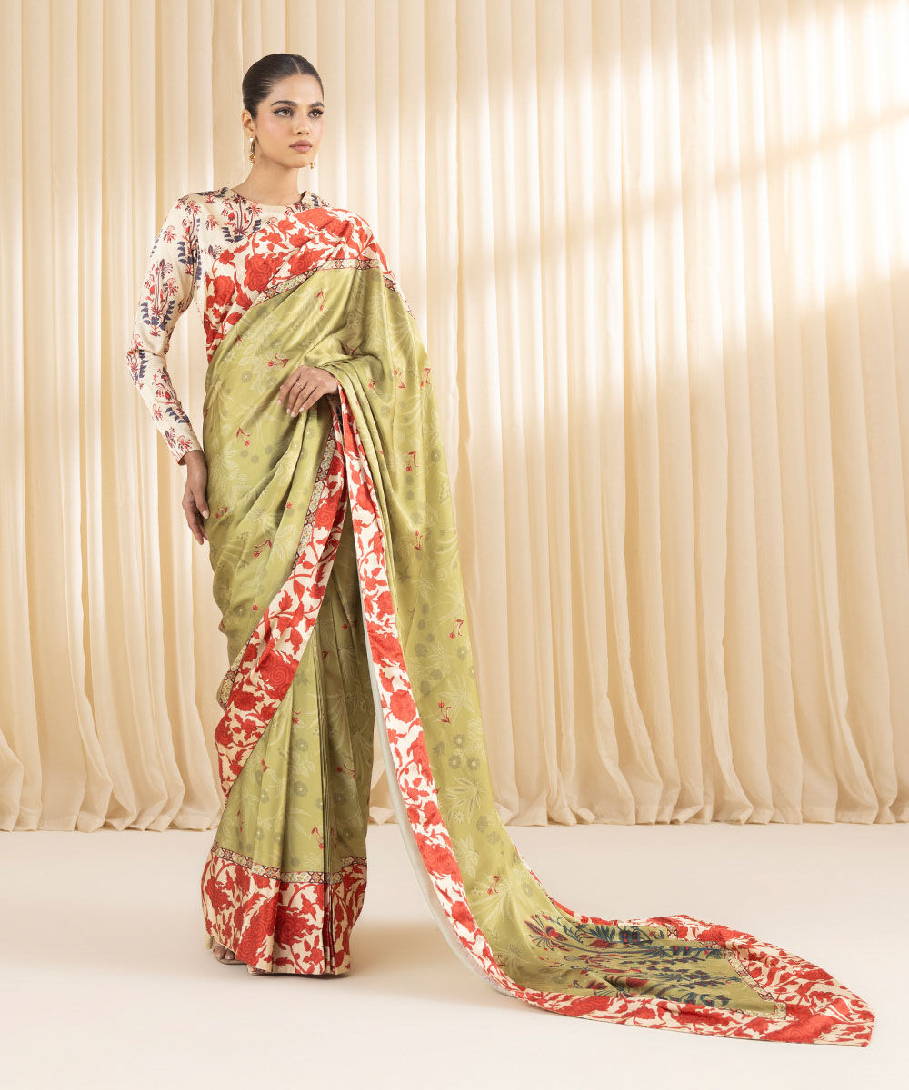 Women's Embroidered Blended Satin Multi Saree