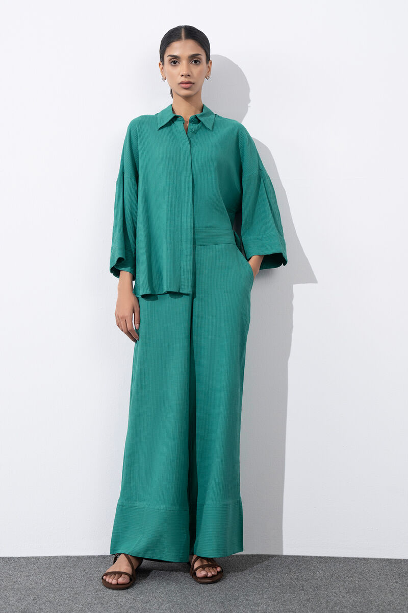 Wide-Leg Textured Trousers