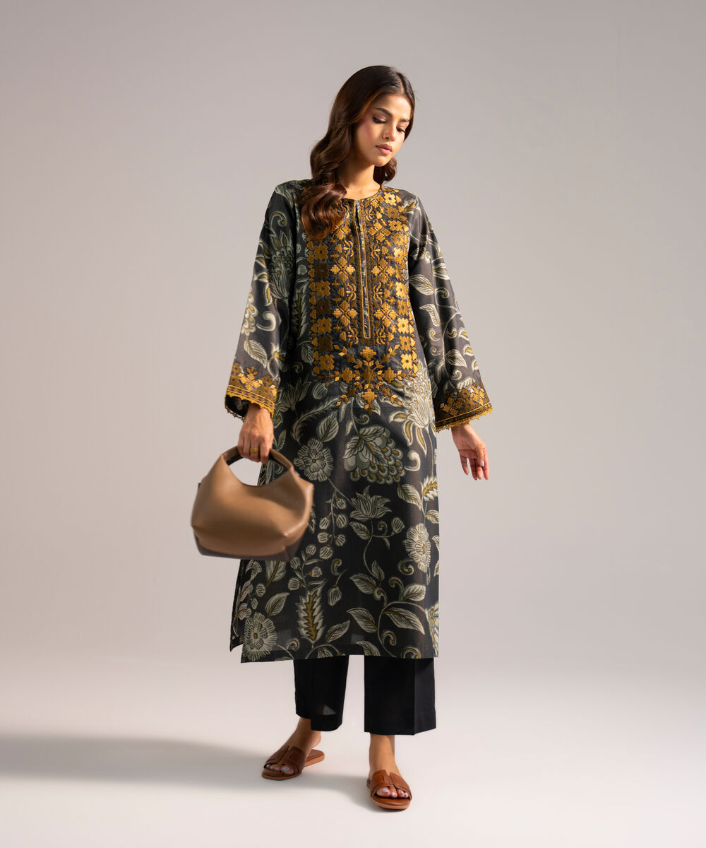 Women's RTW Zari Lawn Embroidered Black 2 Piece Suit