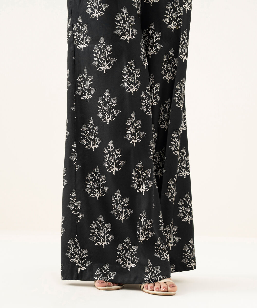 Women's RTW Linen Black Printed Flared Pants