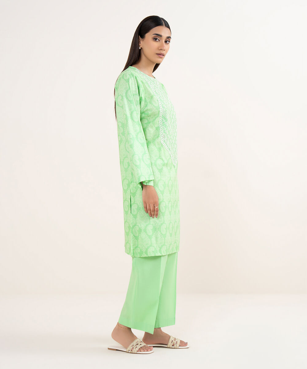 Women's RTW Lawn Green  Embroidered Straight Shirt