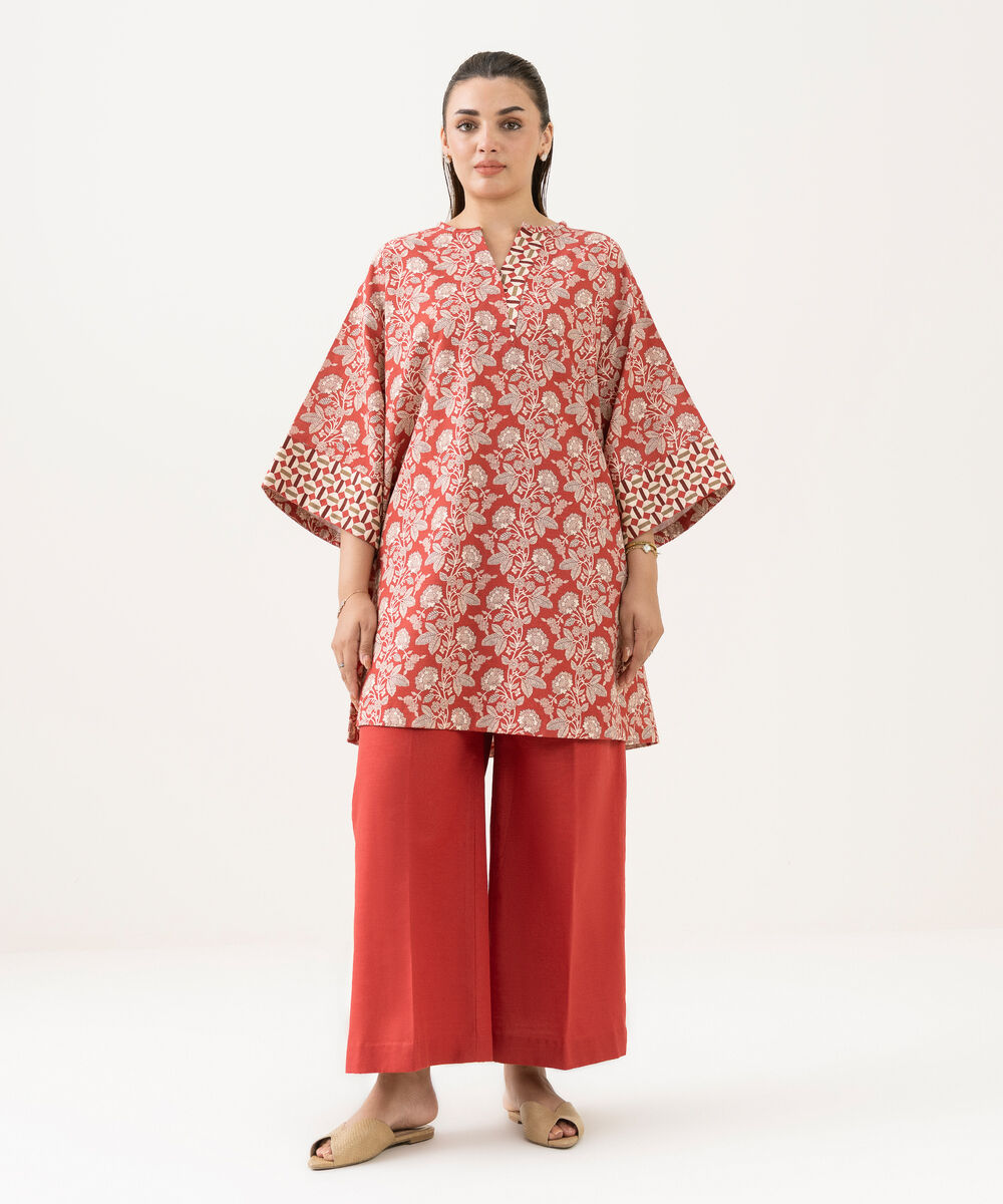 Women's Unstitched Khaddar Printed Red Shirt