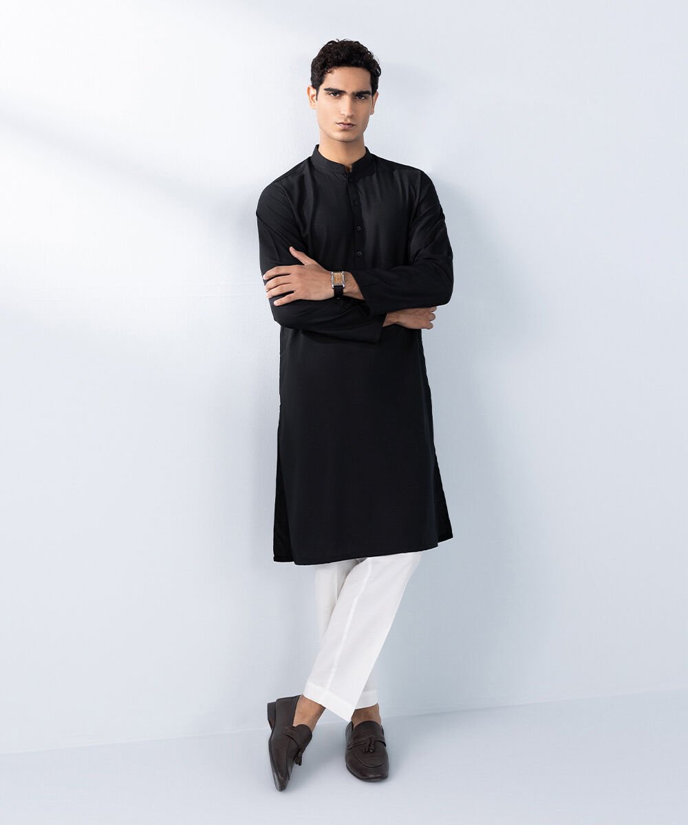 Wash & Wear Kurta Men's Stitched Black Wash & Wear Kurta