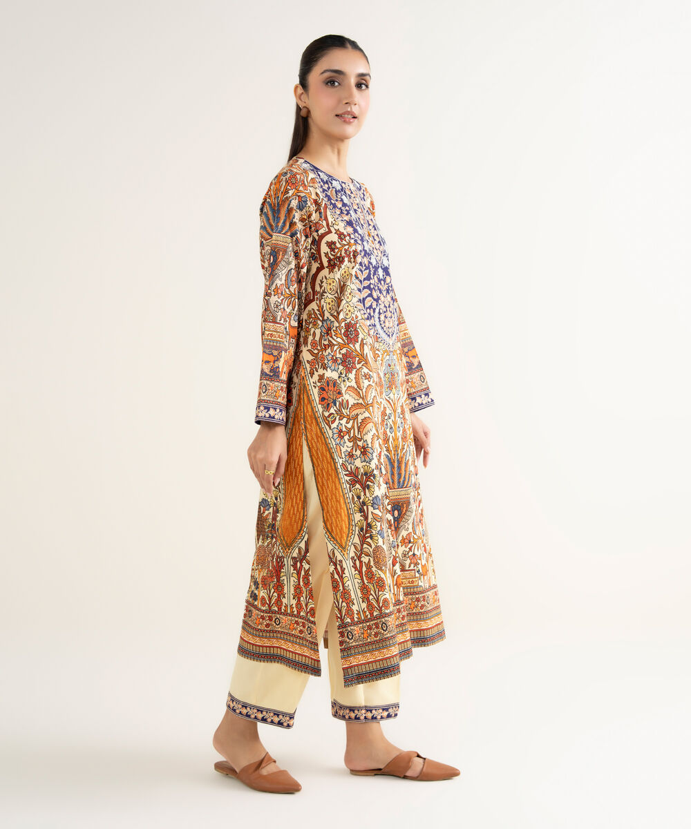 Women's RTW Linen Viscose Embroidered Beige A-Line Shirt