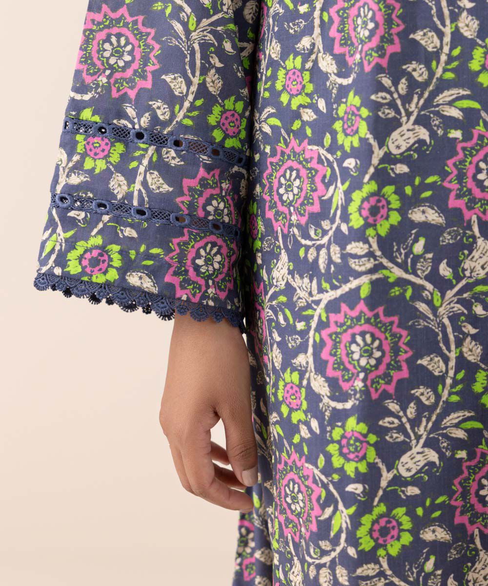 Women's Pret Cross Hatch Blue Printed A-Line Shirt