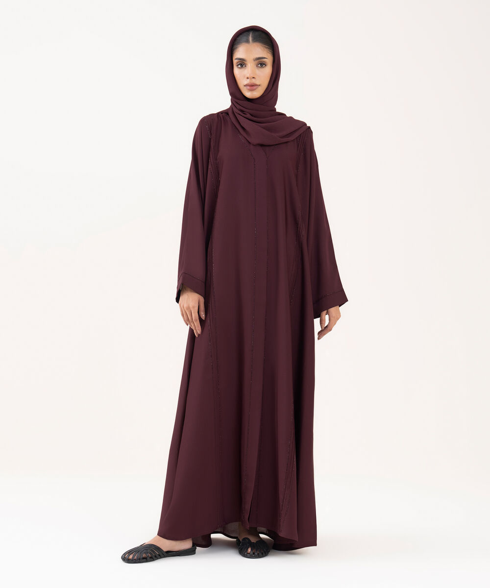 Women's Maroon Polyester Abaya Set
