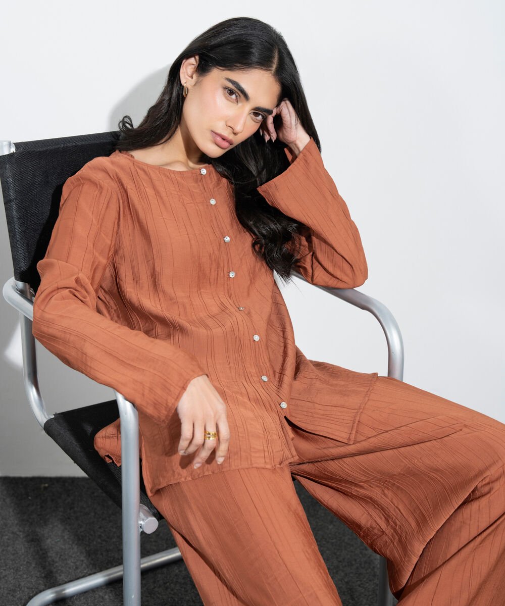 Women's Western Rust Slash Neck Textured Top