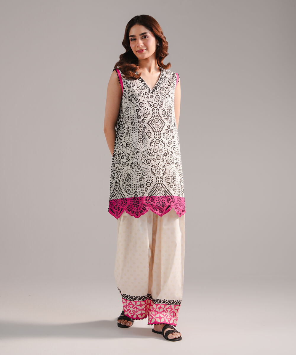 Women's RTW Lawn Printed Off White Straight Shirt