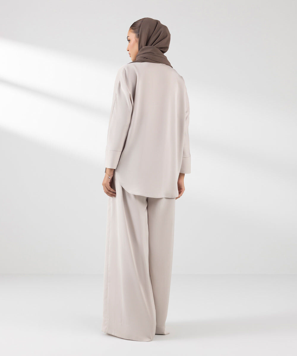 Woman - Pink Flowy Shirt With Collar And Full Sleeves