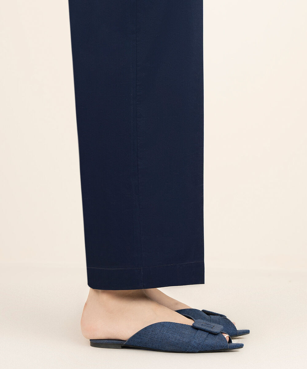 Women's RTW Cambric Solid Blue Straight Pants