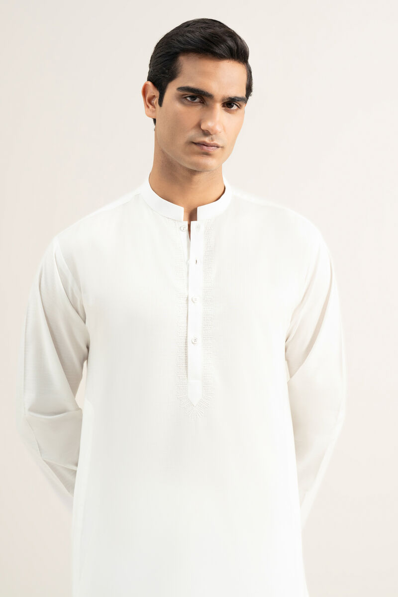 Embroidered Cotton Jacquard Kurta