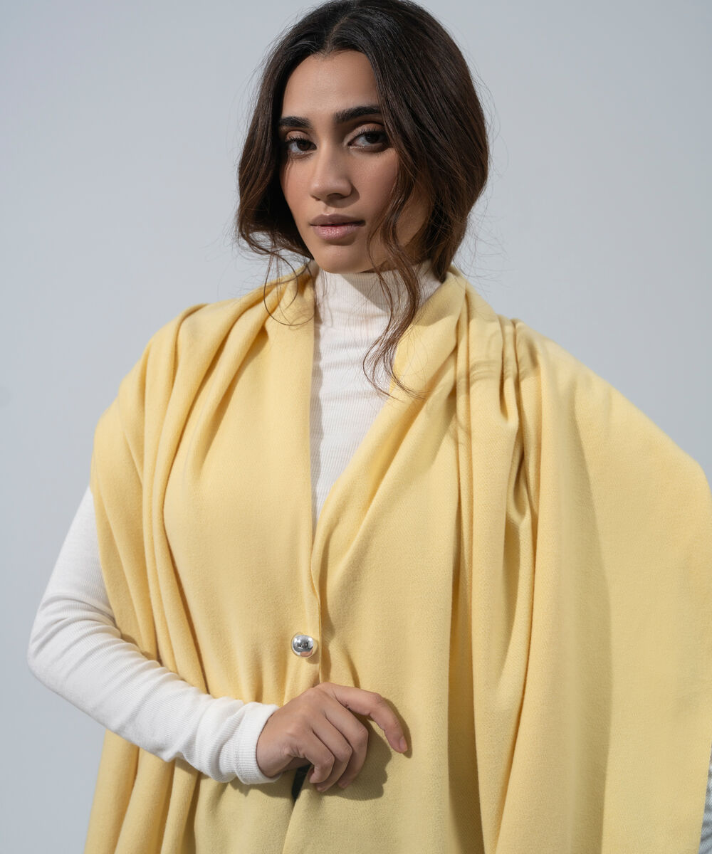 Women's Western Wear Yellow Polyester Solid Woolen Scarf
