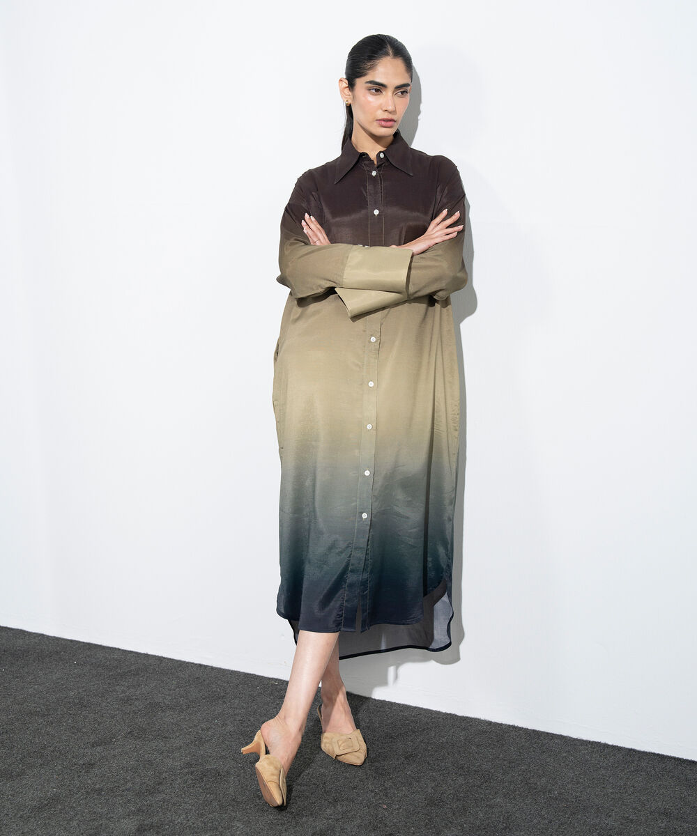 Women's Western Multi Ombre Print Shirt Dress