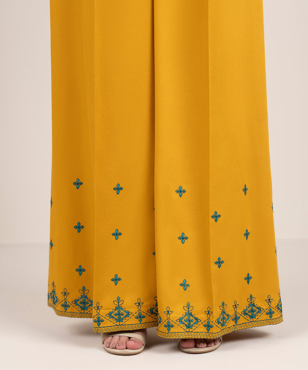 Women's RTW Viscose Marina Embroidered Yellow Flared Pants