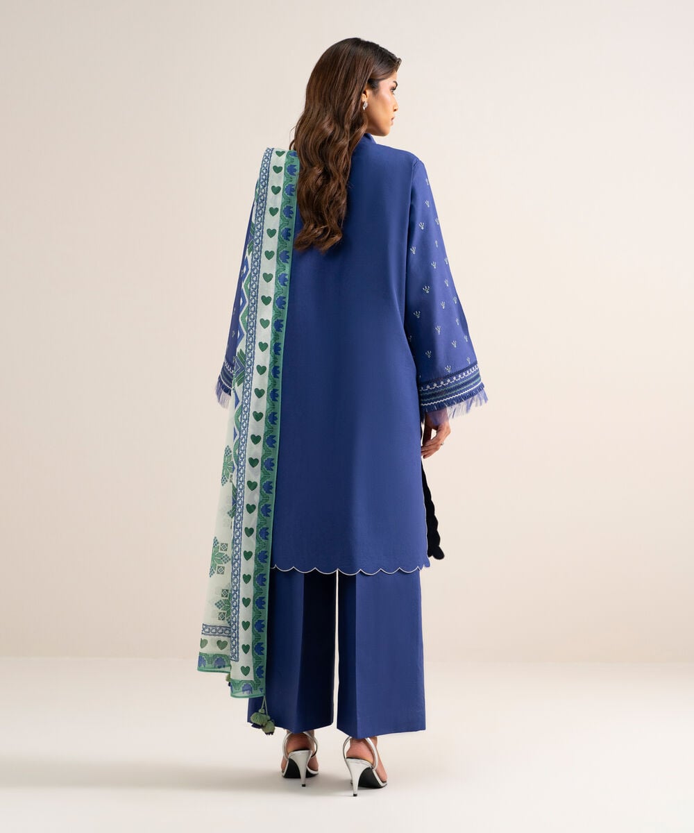 3 Piece - Embroidered Lawn Suit — Sapphire view 3