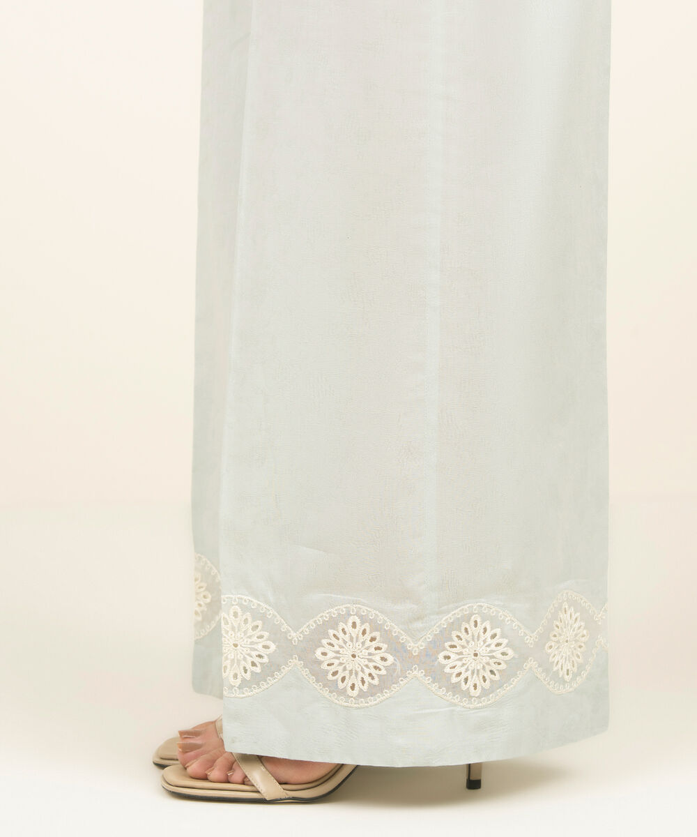 Women's RTW Self Jacquard Embroidered Green Culottes