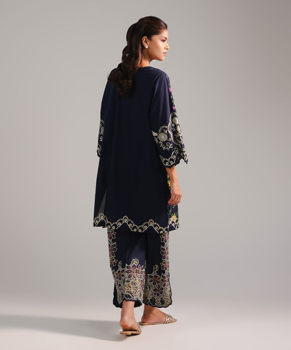 Women's RTW Lawn Printed Dark Blue Straight Shirt