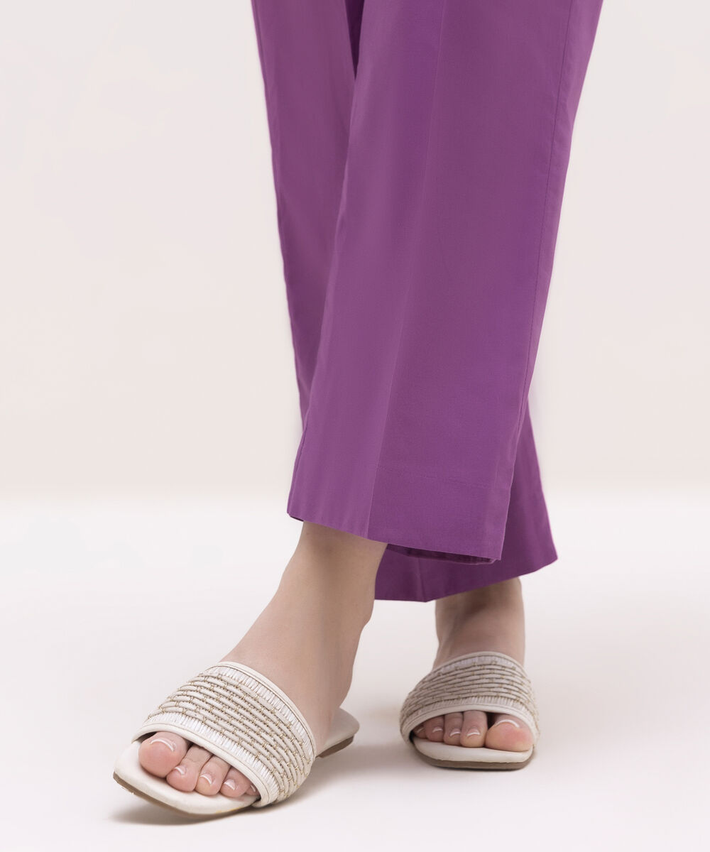 Women's RTW Cambric Purple Solid Straight Pants