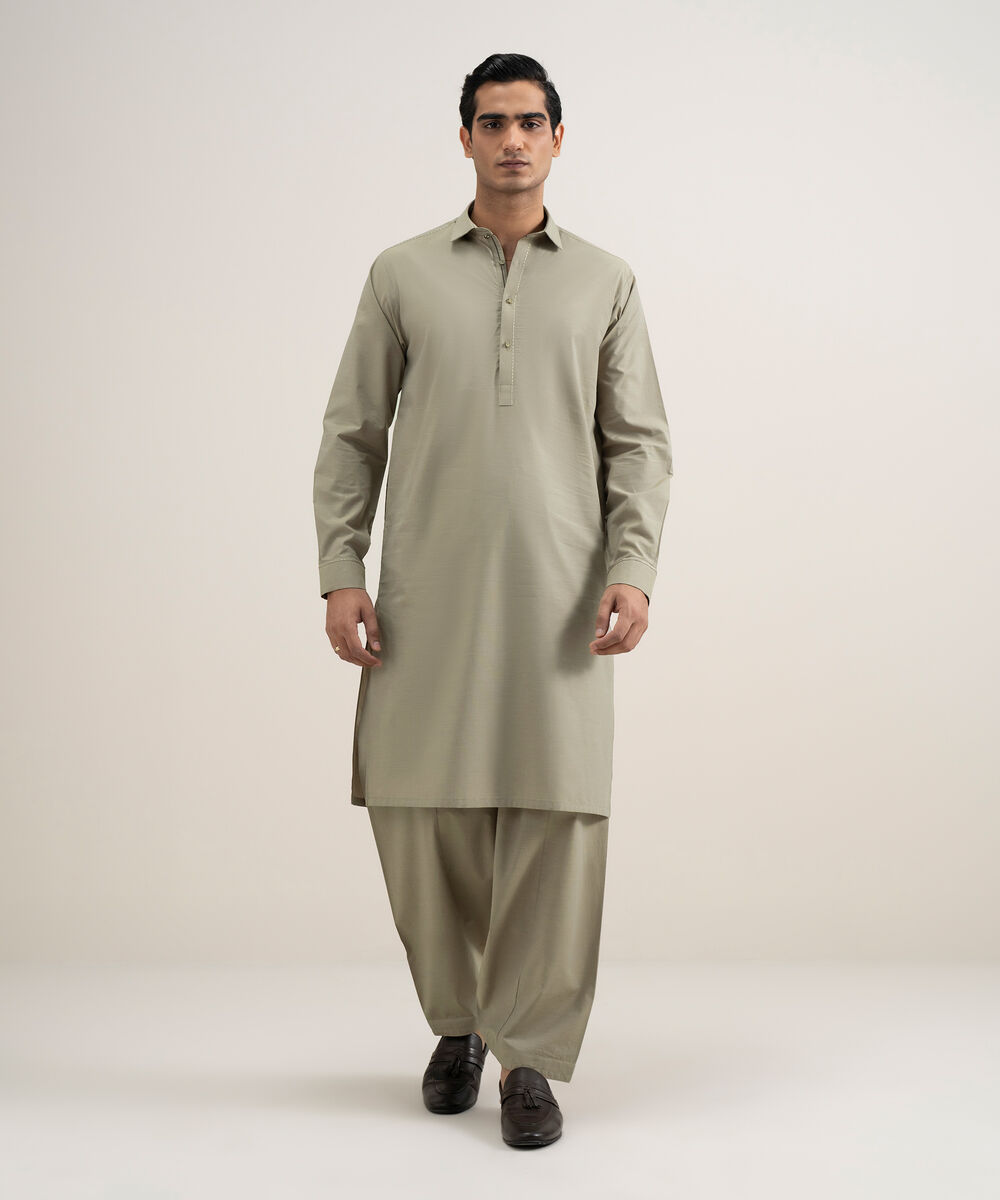 Men's Stitched Premium Yarn Dyed Cotton Beige Suit