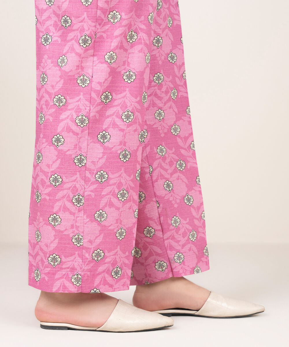 Women's RTW Light Khaddar Printed Fuchsia Straight Pants