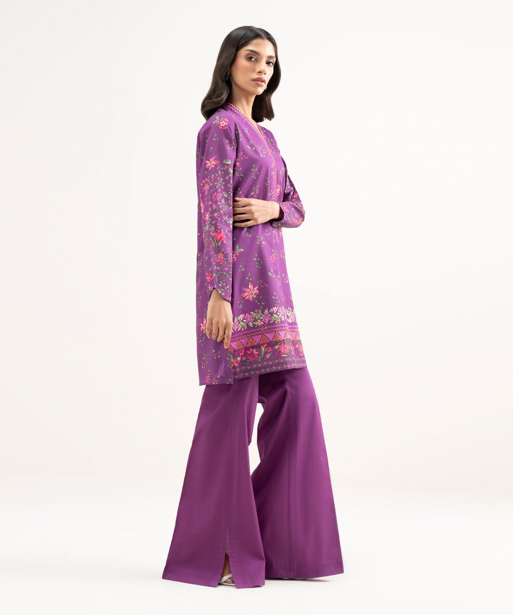Women's Unstitched Lawn Embroidered Purple 2 Piece Suit