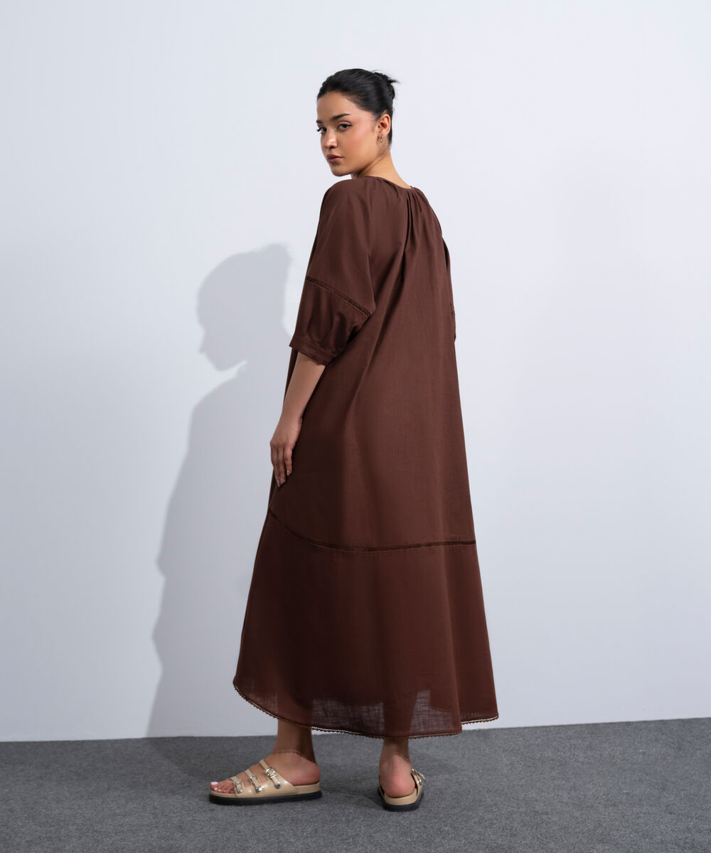 Women's Western Brown Voluminous Maxi Dress