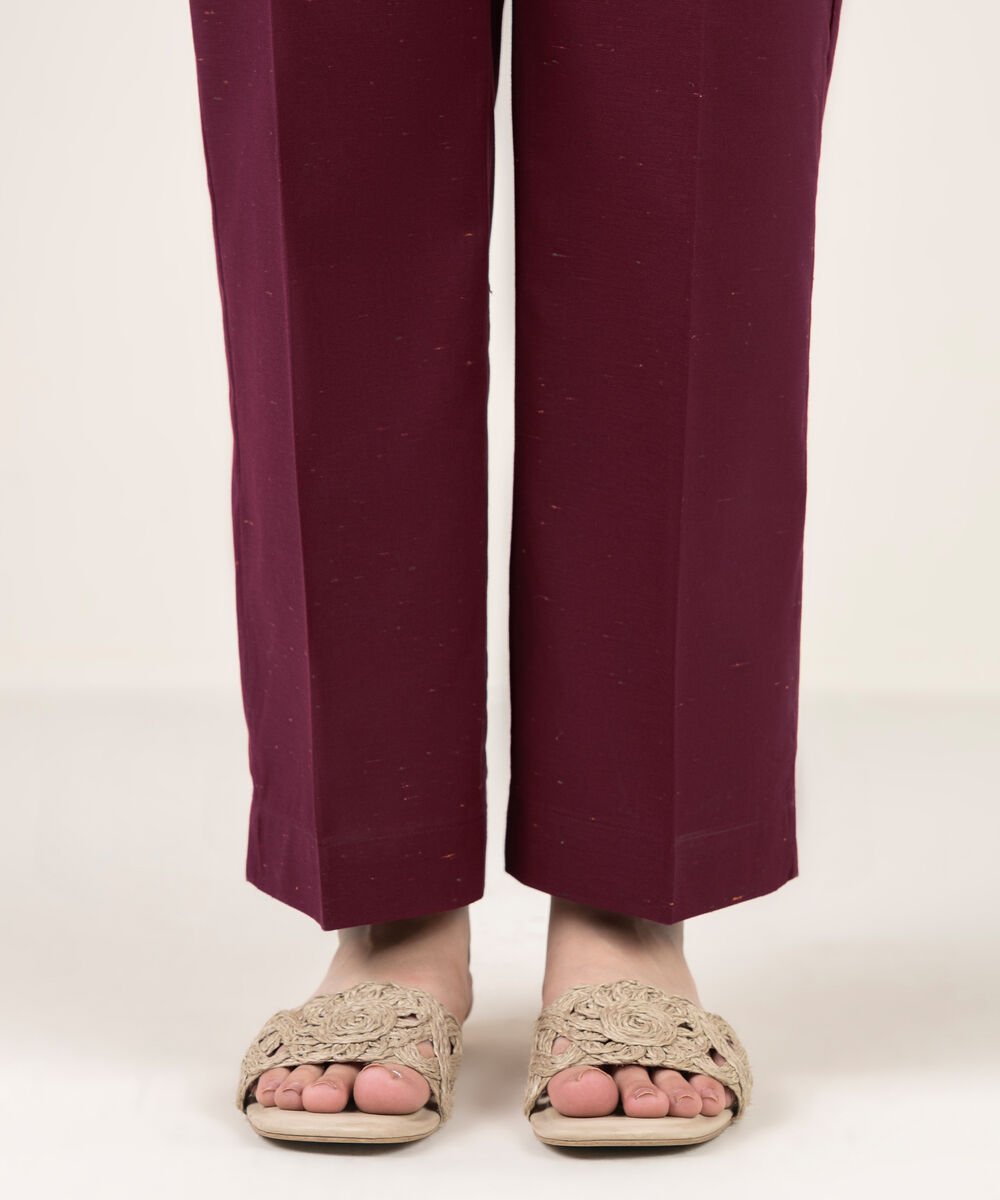 Women's RTW Multi Neps Solid Maroon Straight Pants