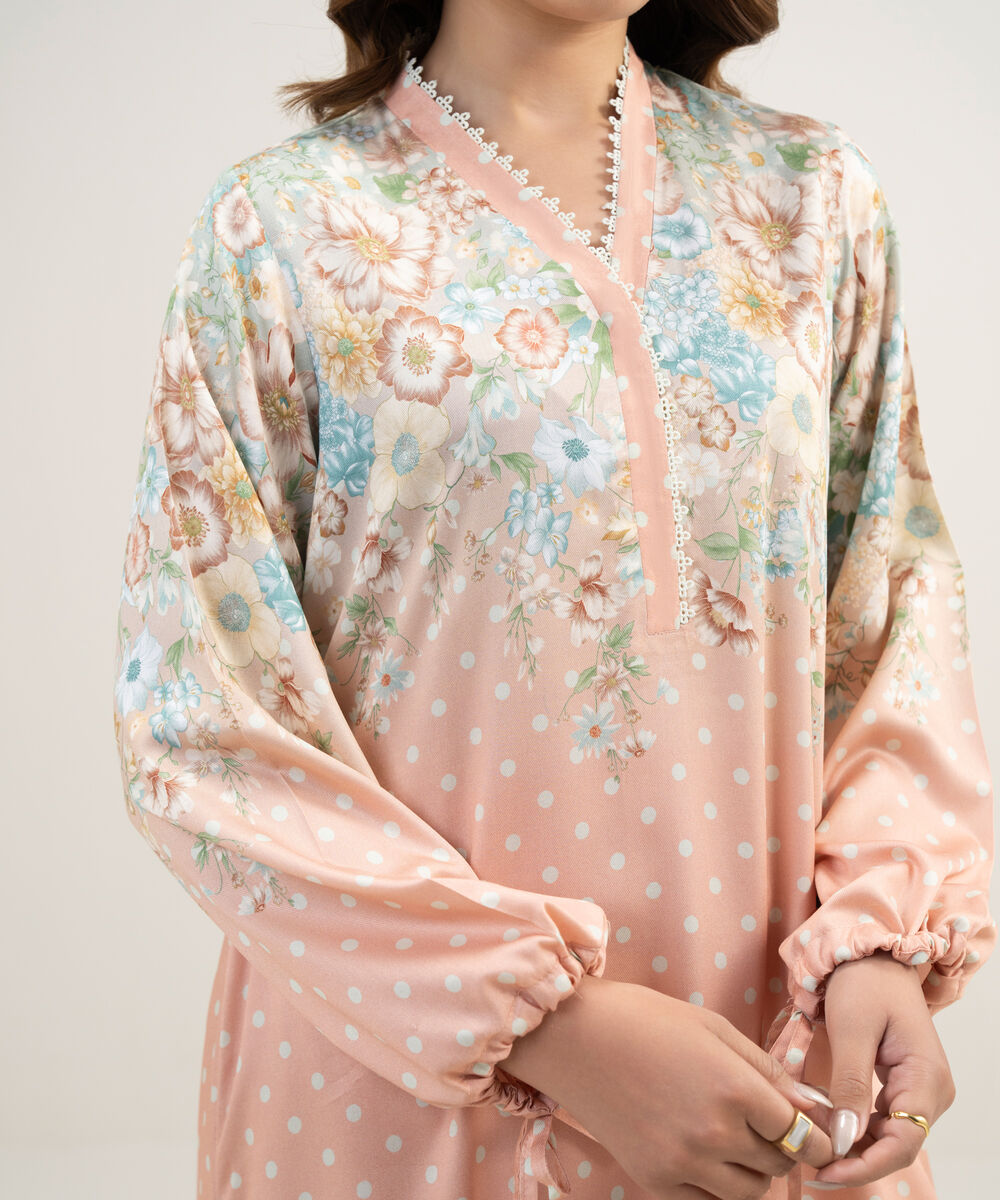 Women's RTW Dobby Printed Pink 2 Piece Suit