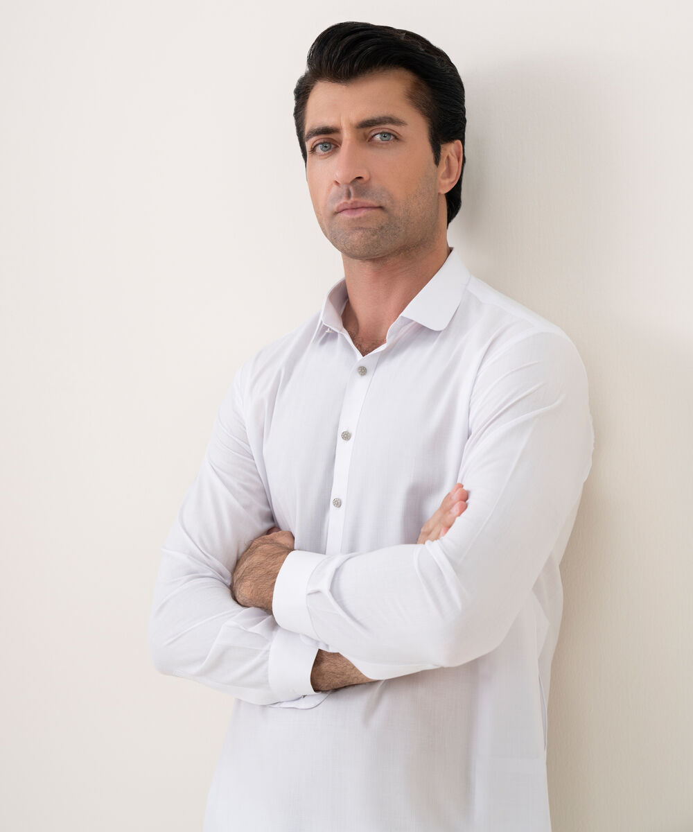 Men's 100% Cotton Plain White Kameez Shalwar