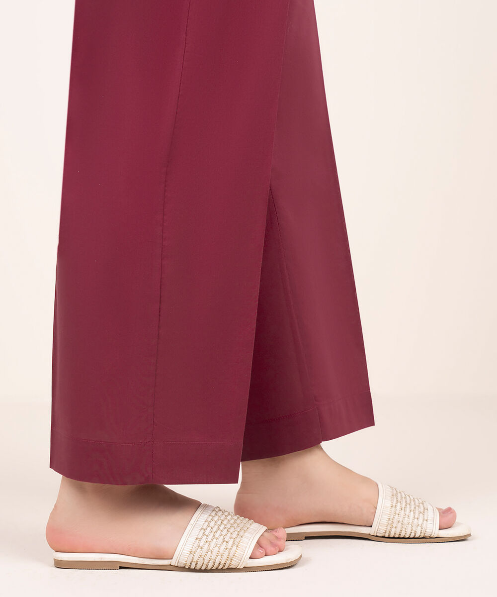 Women's RTW Cambric Maroon Solid Straight Pants
